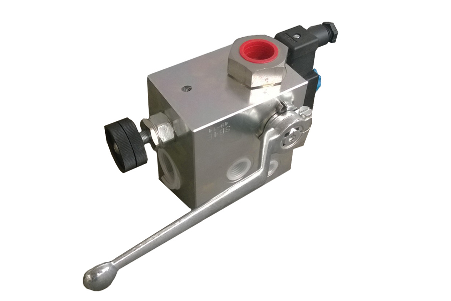 Oil side Safety block for Hydraulic Accumulators, manual or electric.